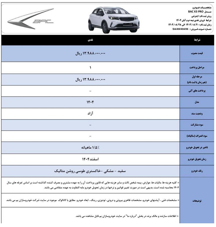 شرایط جدید فروش خودرو بک X3 با قیمت قطعی