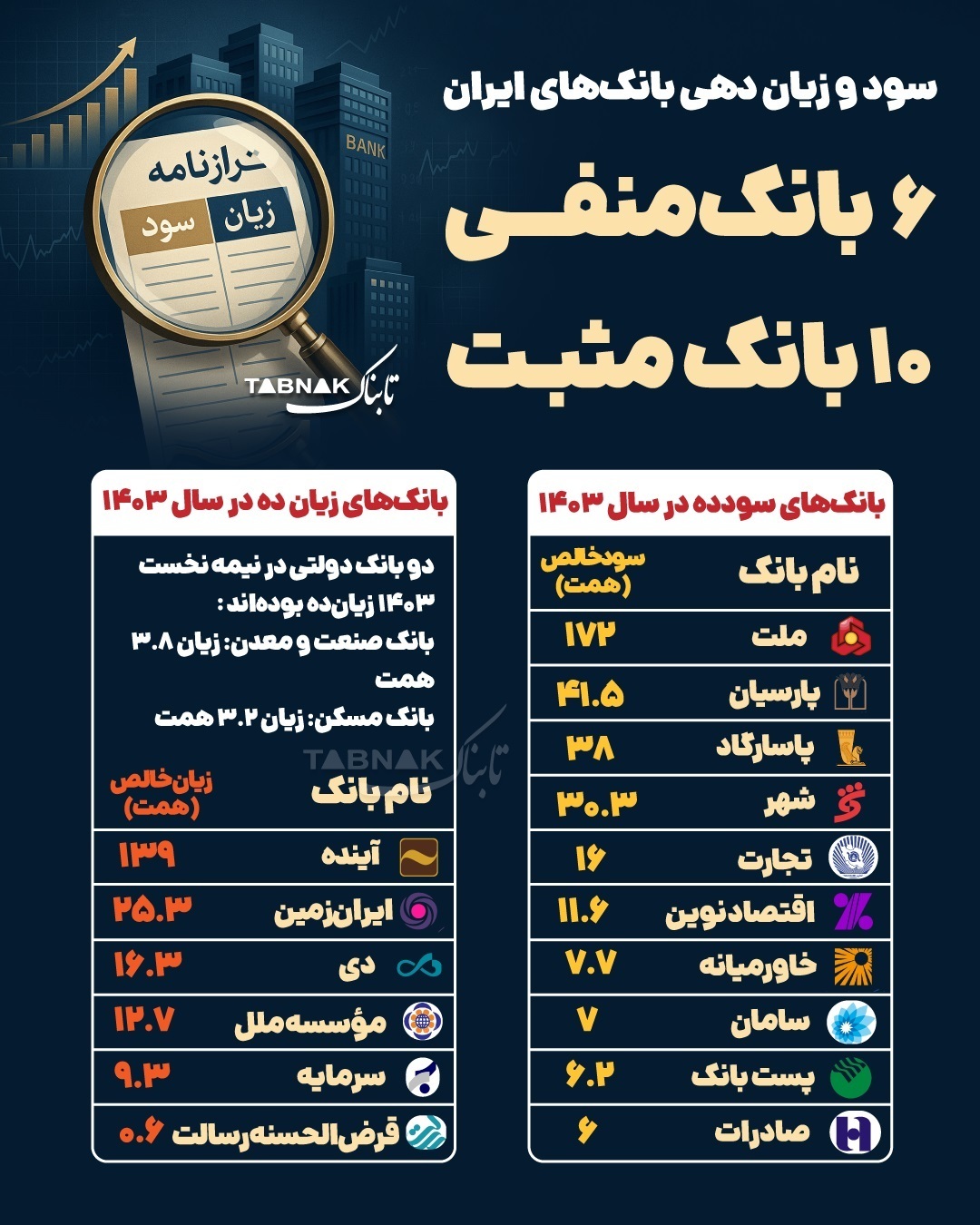 سود و زیان بانک‌های ایران