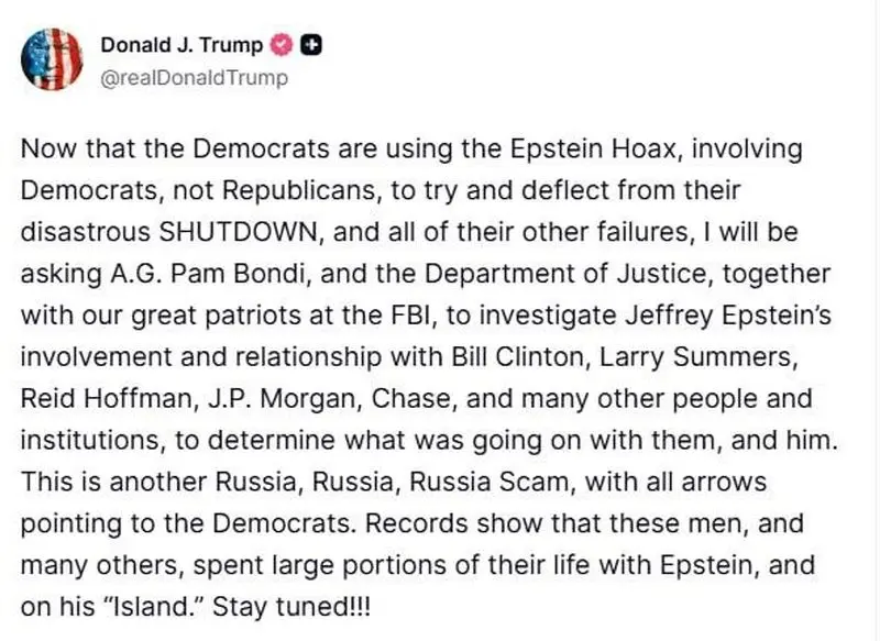 ترامپ پرونده اپستین را گردن کلینتون انداخت