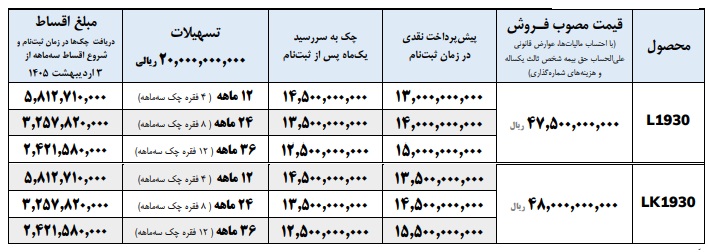 طرح فروش اقساطی کامیون 1930 ایران خودرو دیزل