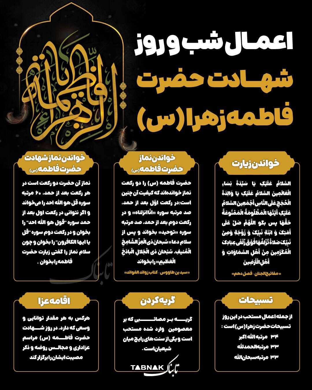 اعمال شب و روز شهادت حضرت فاطمه(س)
