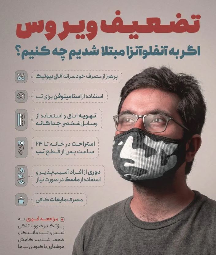 اینفوگرافیک/ علائم آنفلوآنزای جدید را بشناسید؛ نکات مهمی که باید بیمار رعایت کند