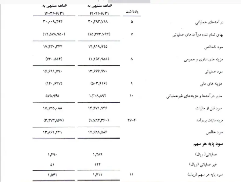 کاهش سود عملیاتی «حسینا» در شش ماهه سال ۱۴۰۴