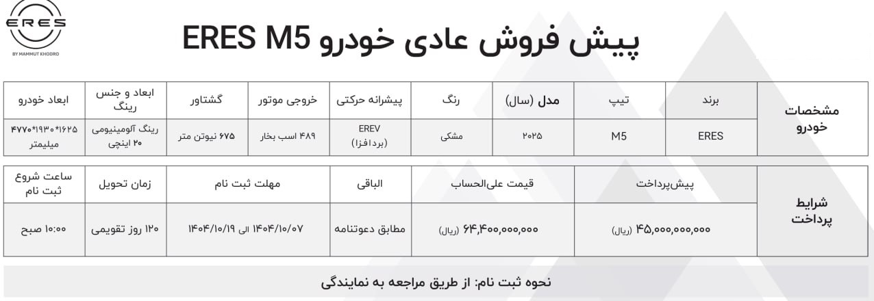 شرایط فروش خودرو ارس HM5 با قیمت جدید (دی 1404)