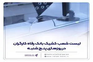 فهرست شعب کشیک بانک رفاه کارگران در استان تهران در روز پنج‌شنبه 21 اسفند ماه اعلام شد
