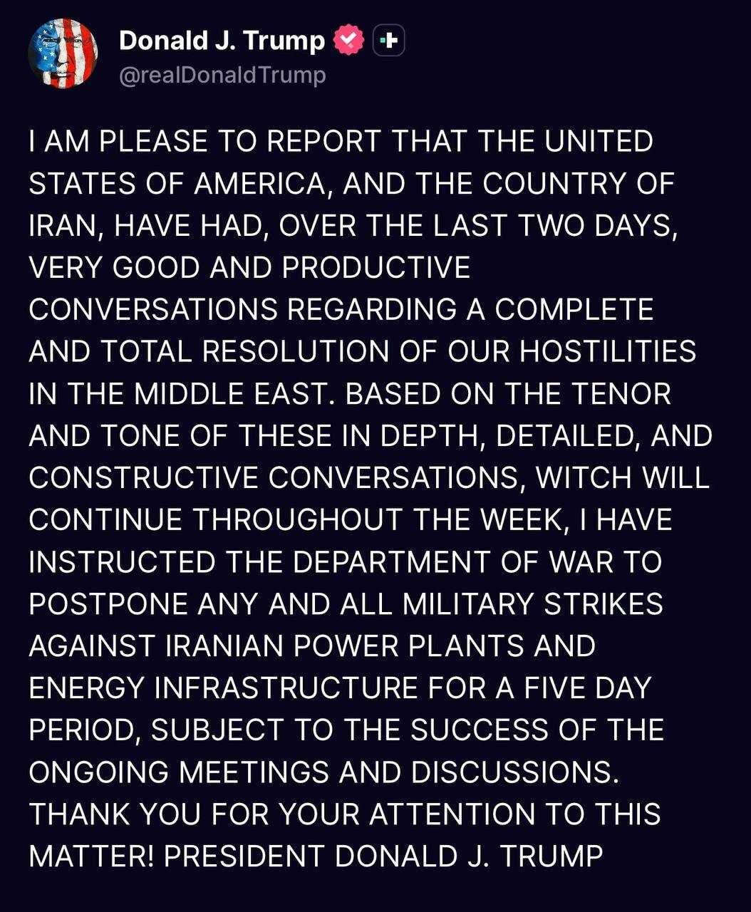 دستور دادم تا حمله نظامی 5روز به تعویق بی‌افتد؛ گفت‌وگوی سازنده با ایران آغاز شد