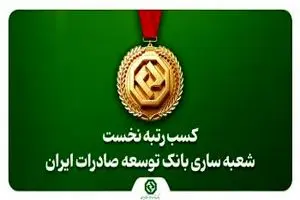 کسب رتبه نخست شعبه ساری بانک توسعه صادرات ایران در استان مازندران