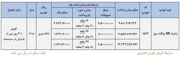 فروش اقساطی وانت نیسان زامیاد دوگانه (تیر 1405)