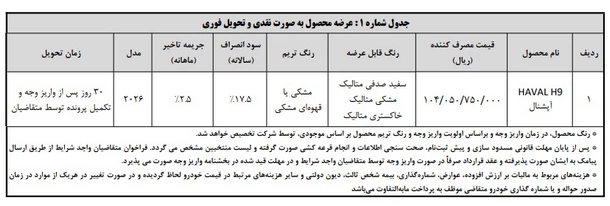 بخشنامه فروش هاوال H9 با قیمت جدید (تیر 1405)