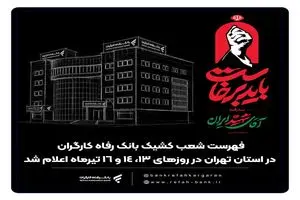 فهرست شعب کشیک بانک رفاه کارگران در استان تهران در روزهای 13، 14 و 16 تیرماه اعلام شد