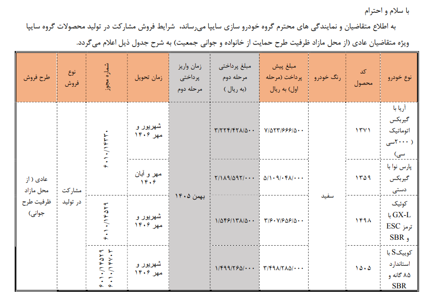 آغاز ثبت نام سایپا امروز ۱ شهریور ۱۴۰۵ / با نصف قیمت کارخانه کوییک، پارس نوا و آریا بخرید + لینک